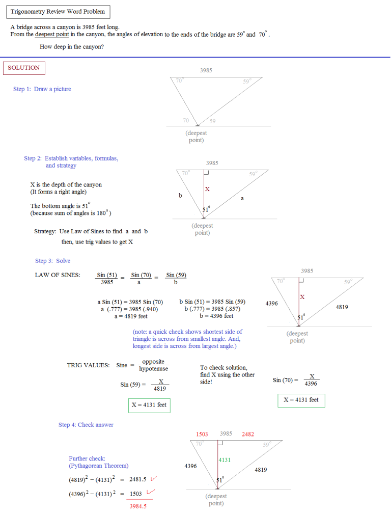 Right Triangle Trig Story Problems Worksheet
