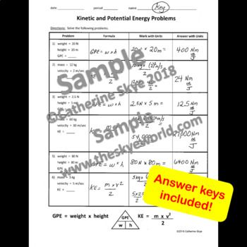 Potential And Kinetic Energy Worksheet 9th Grade
