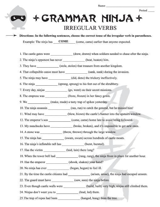 6th Grade Irregular Verbs Worksheet Pdf
