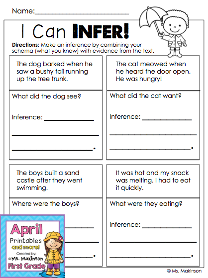 Making Inferences Worksheet 1st Grade
