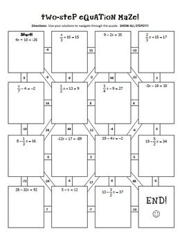 Two Step Equation Maze 3