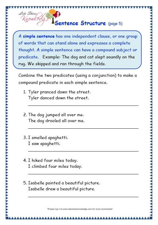 Sentence Structure Worksheets 8th Grade
