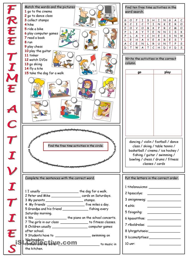 Vocabulary Free Time Activities Worksheet