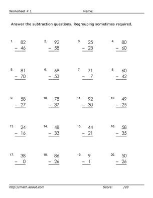 Subtraction With Regrouping Worksheets With Answers