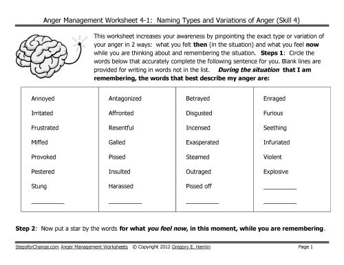 Anger Worksheets For Adults