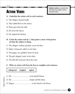 Action Verbs Worksheet Grade 3