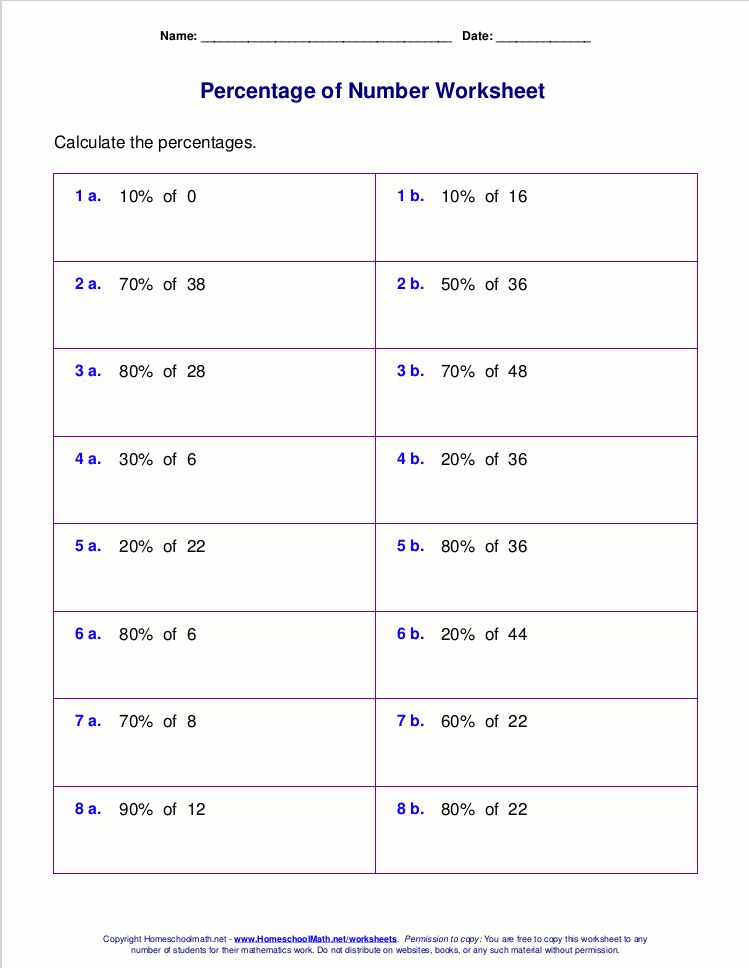 6th Grade Percent Of A Number Worksheet