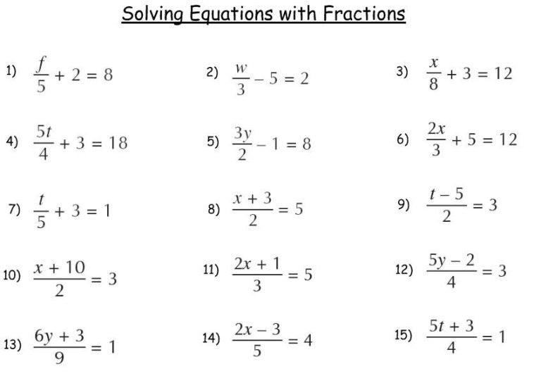 Solving Equations With Fractions Worksheet Pdf