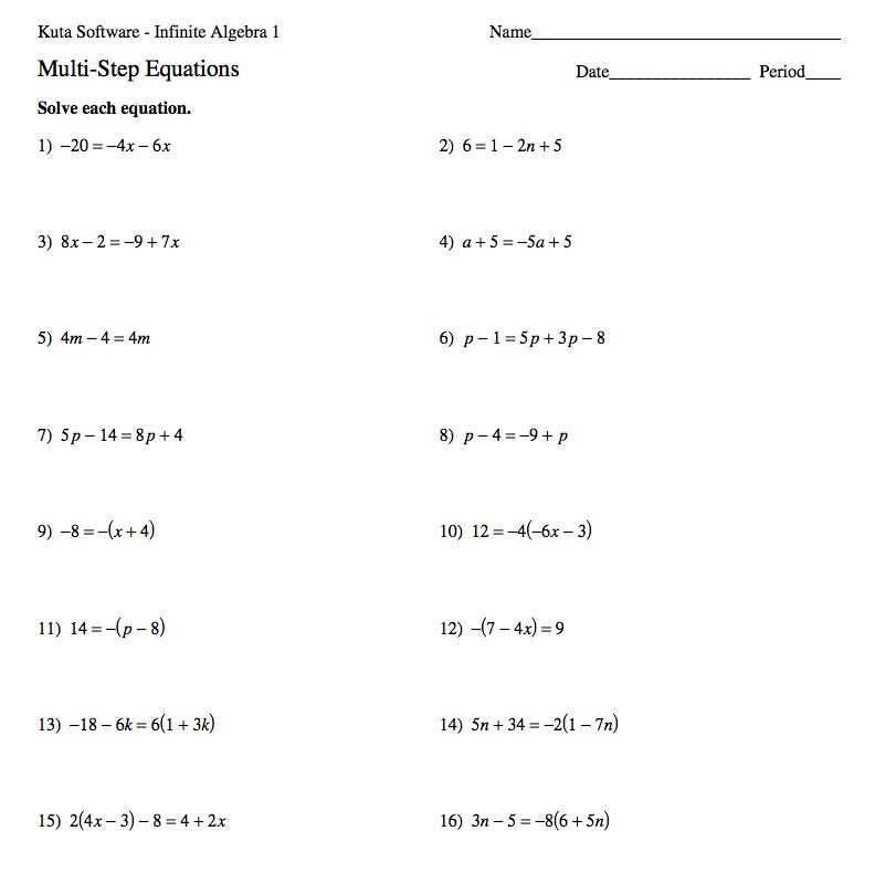 Multi Step Equations Worksheet And Answers