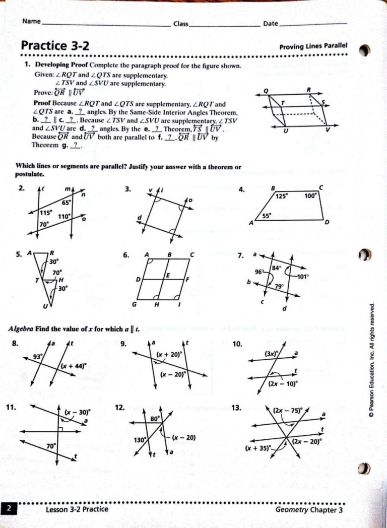 Angles In Parallel Lines Worksheet Answers