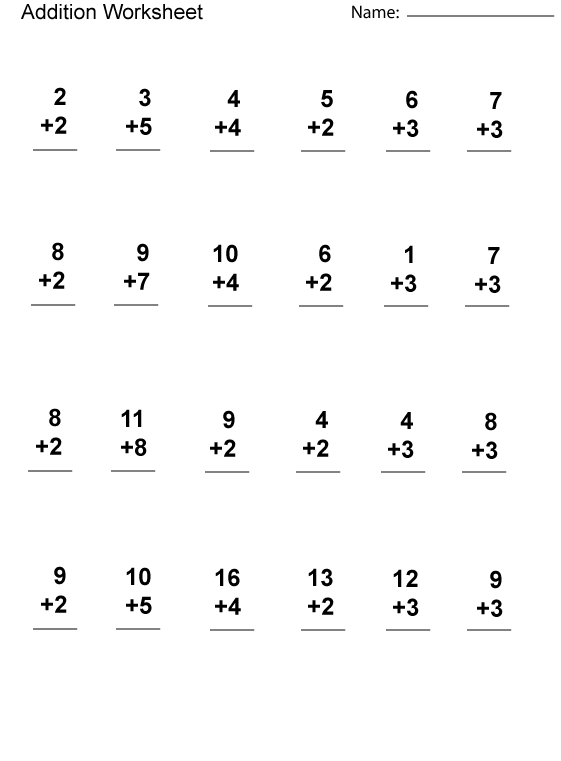 First Grade Free Printable Math Addition Worksheets For Kindergarten