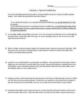 Key Classical Conditioning Worksheet