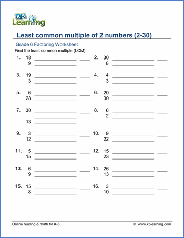 Least Common Multiple Worksheet 5th Grade