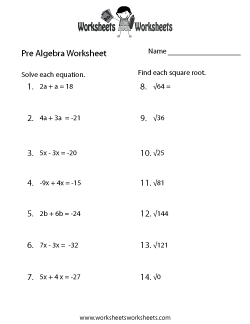 Pre Algebra Worksheets