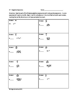 Negative Exponents Worksheet