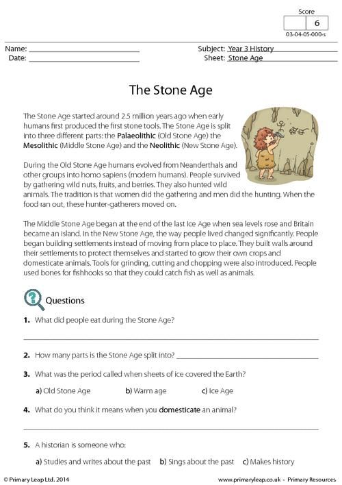 Stone Age Reading Comprehension Year 3