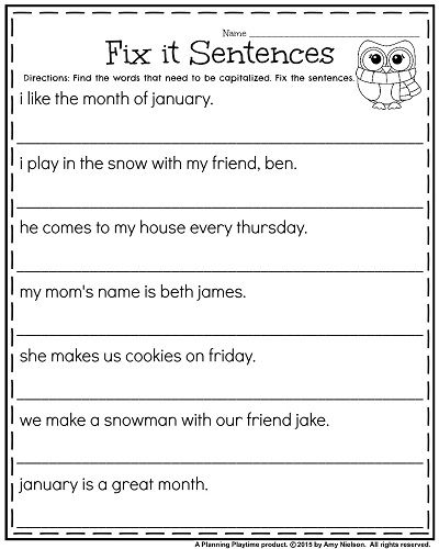 Sentence Correction Worksheets First Grade