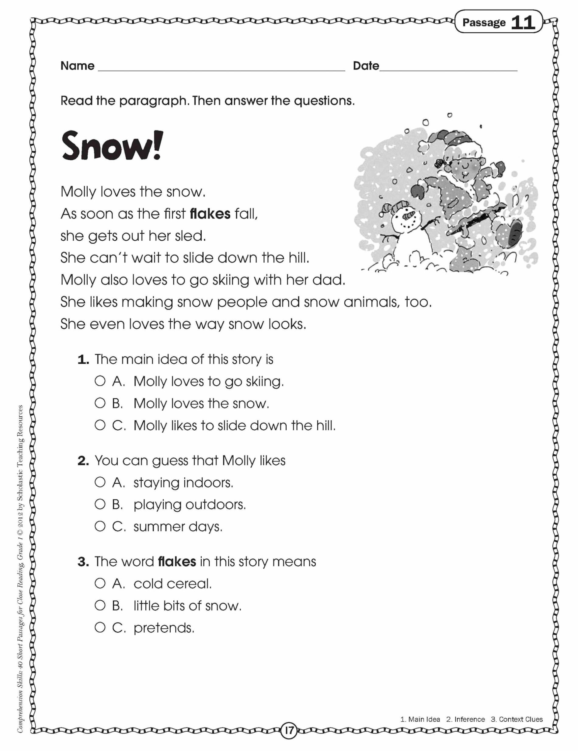 3rd Grade Reading Comprehension Worksheets Multiple Choice With Answers