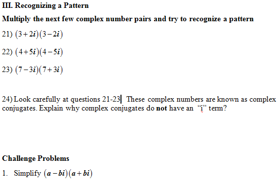 Complex Numbers Worksheet Pdf