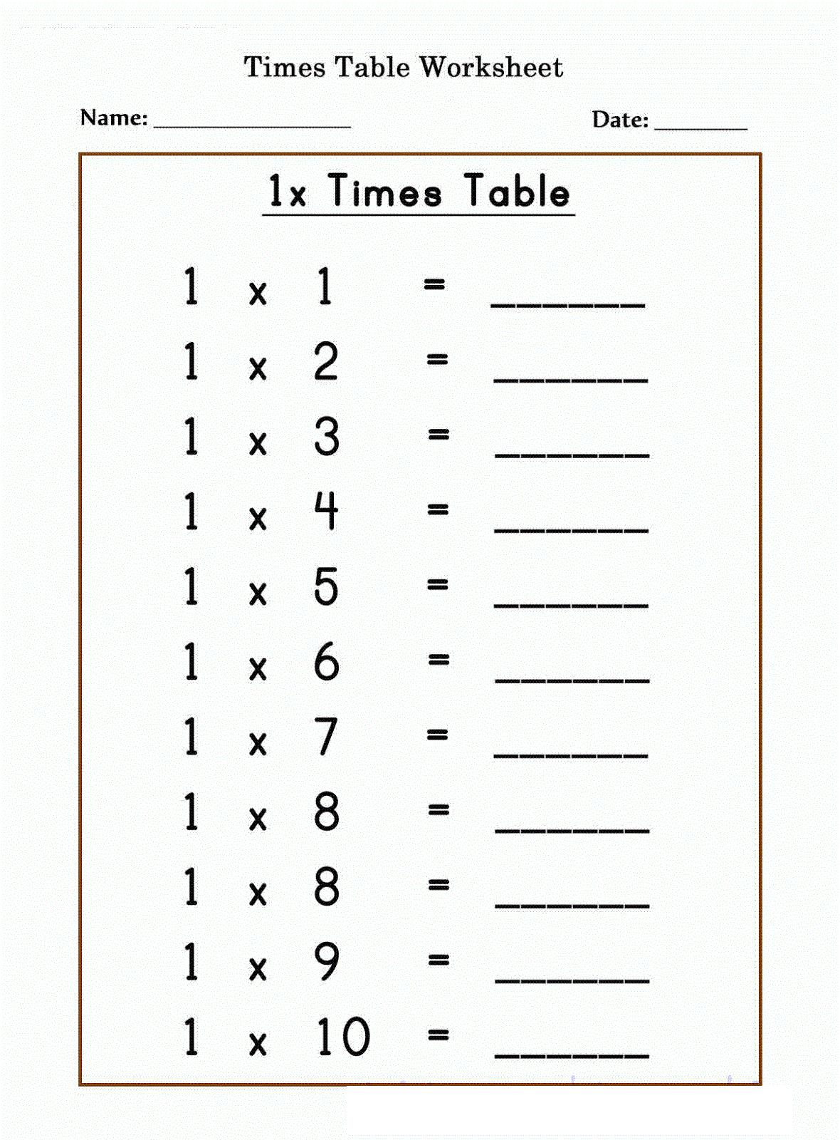 Times Tables Worksheets 1