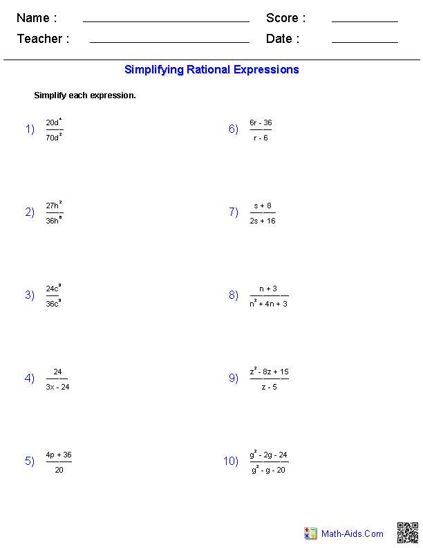 Rational Exponents Worksheet Algebra 1