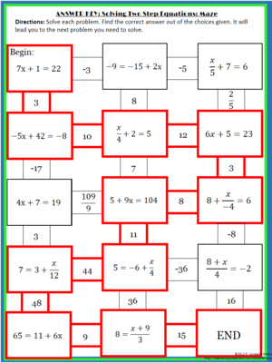 Two Step Equation Maze Answer Sheet