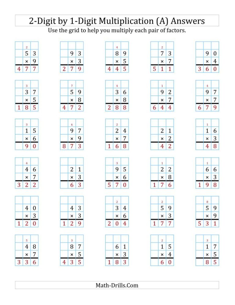 Long Multiplication Worksheets With Answers