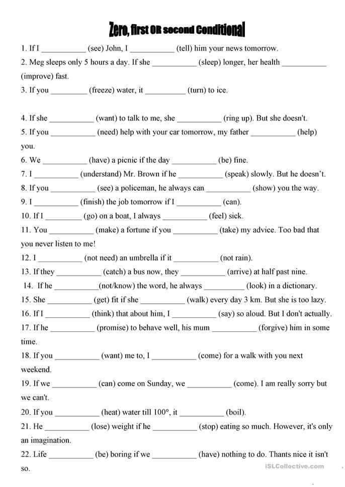 First And Second Conditional Worksheet