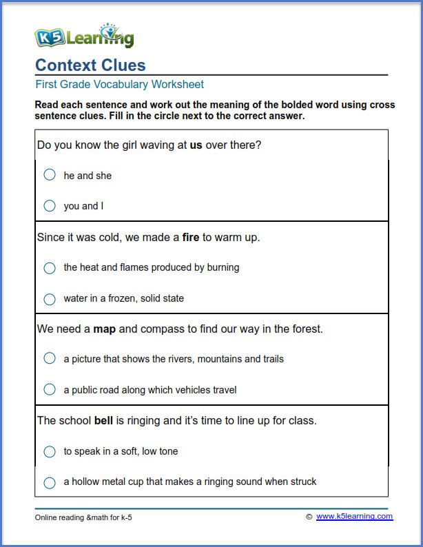 1st Grade Context Clues Worksheets Pdf