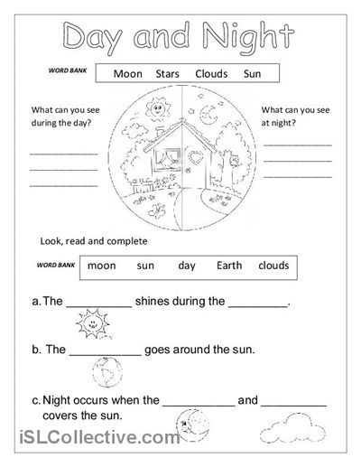 Day And Night Worksheets For Grade 1 Pdf