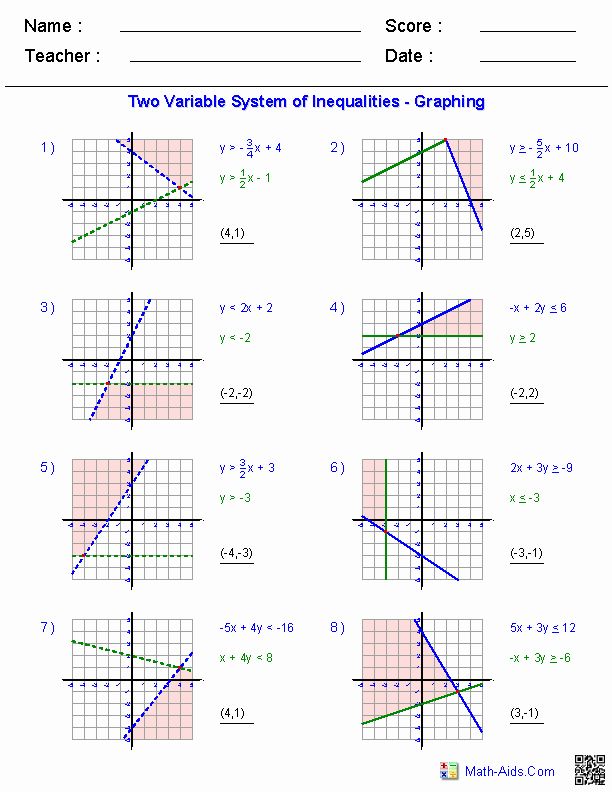 Systems Of Linear Inequalities Worksheet