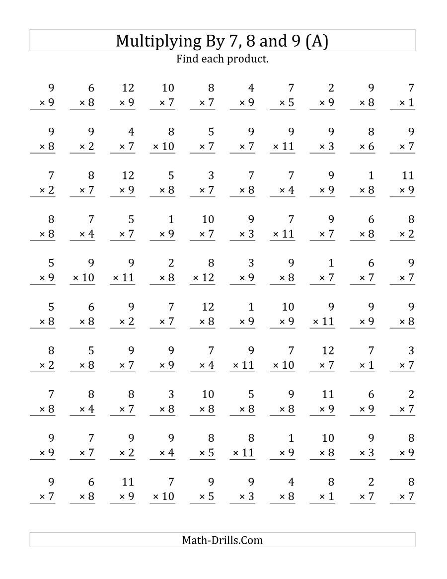 Multiplication Facts Worksheets 7s