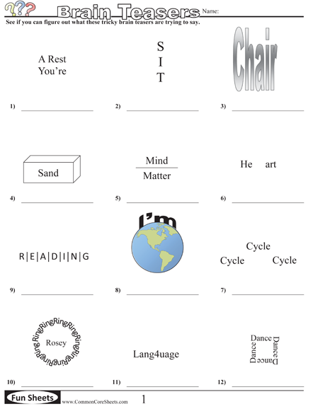 Common Core Sheets Brain Teasers