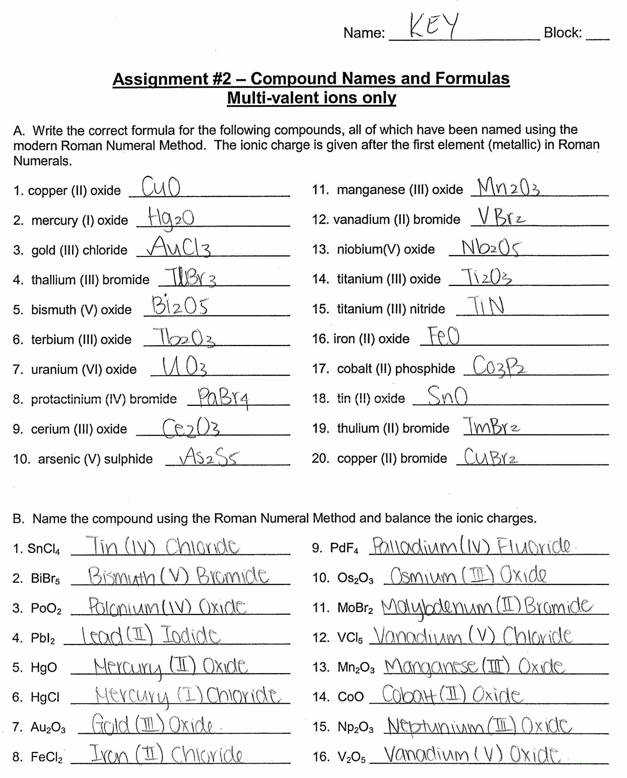 Ions Worksheet Answer Key