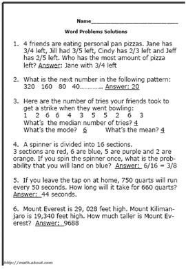 5th Grade Math Word Problems Worksheets Pdf
