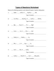 Chemical Reactions Worksheet