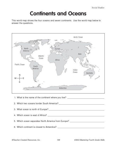 Continents And Oceans Worksheets Pdf