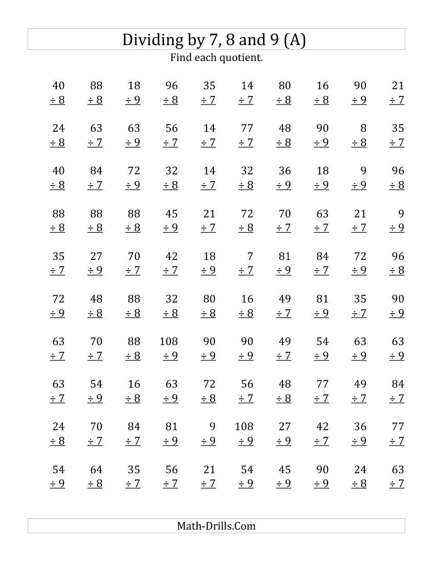 Multiplication And Division Worksheets Grade 7