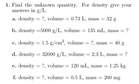 Density Worksheet