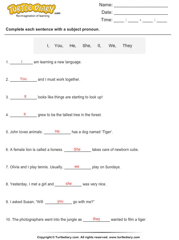 Pronouns Worksheet With Answers