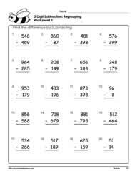 Double Digit Subtraction With Regrouping Worksheets 3rd Grade