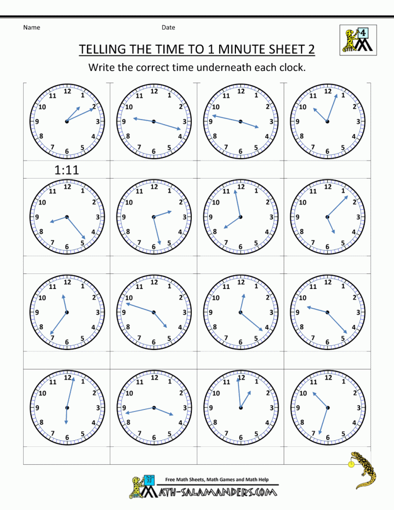 Telling Time To The Minute Worksheets Free