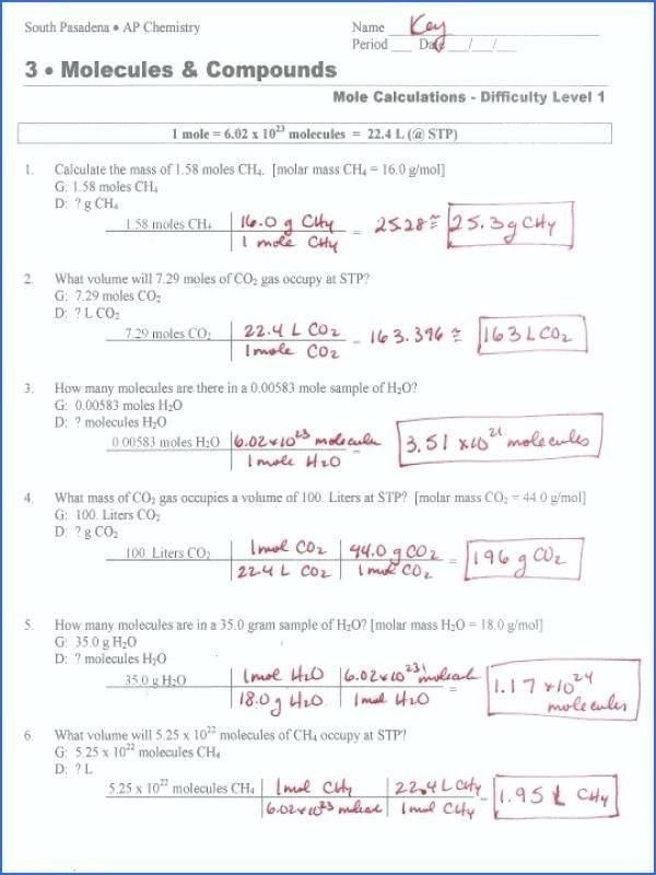 Stoichiometry Worksheet 1 Mole To Mole Calculations Answer Key