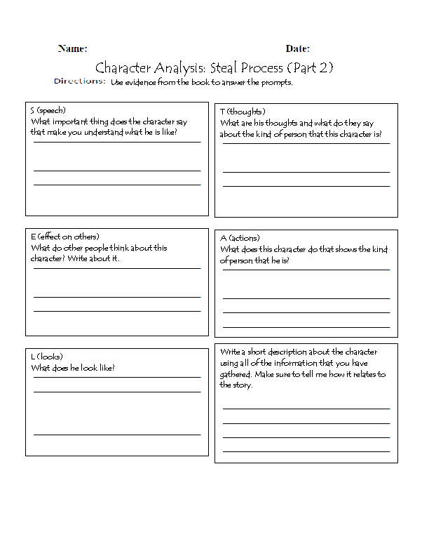Character Analysis Worksheet College
