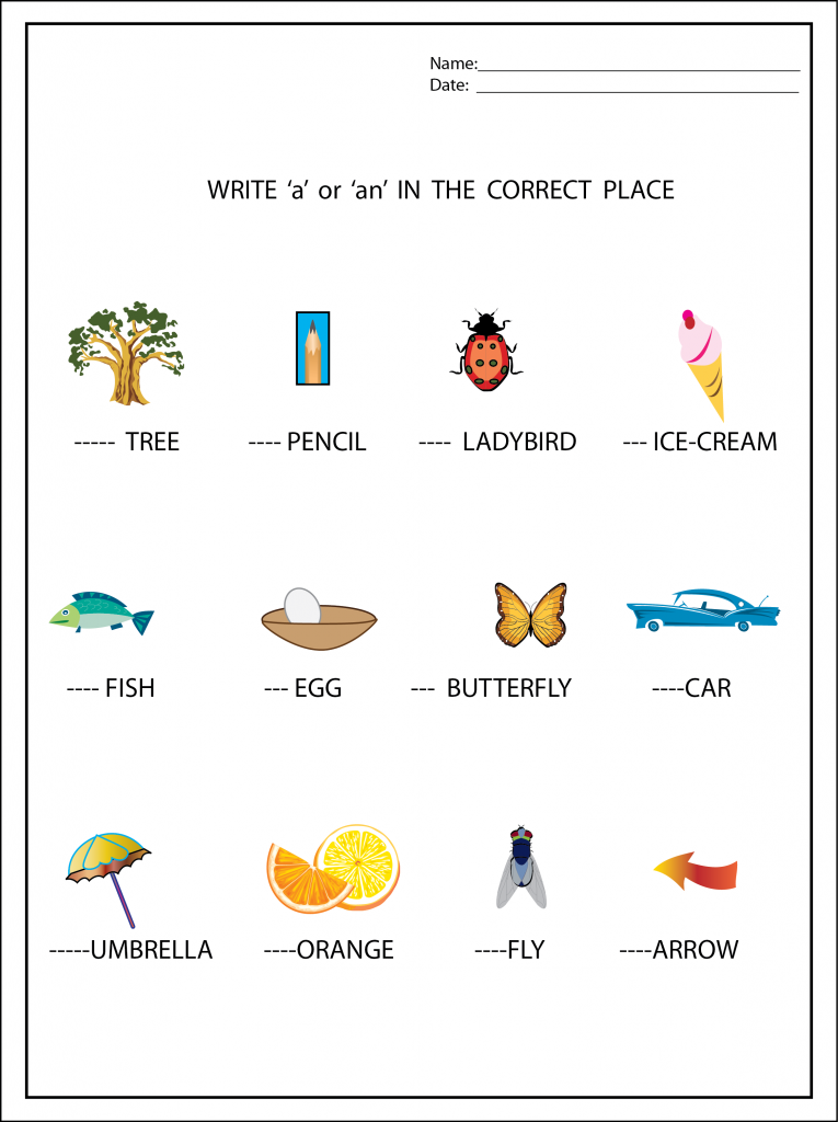Use Of A And An Worksheet For Kindergarten