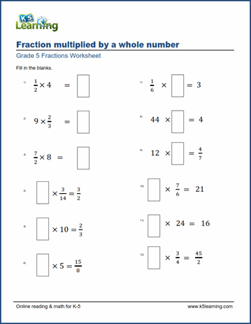 Multiplying Fractions By Whole Numbers Worksheets Pdf