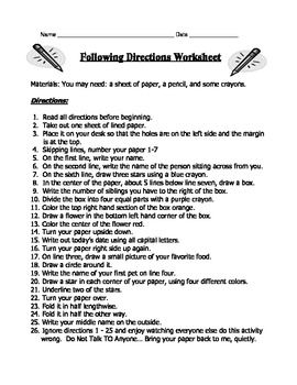 Following Directions Worksheets For Highschool Students