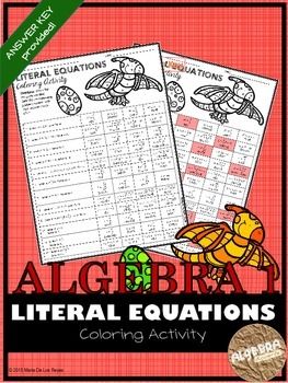 Literal Equations Worksheet Coloring Activity Answers