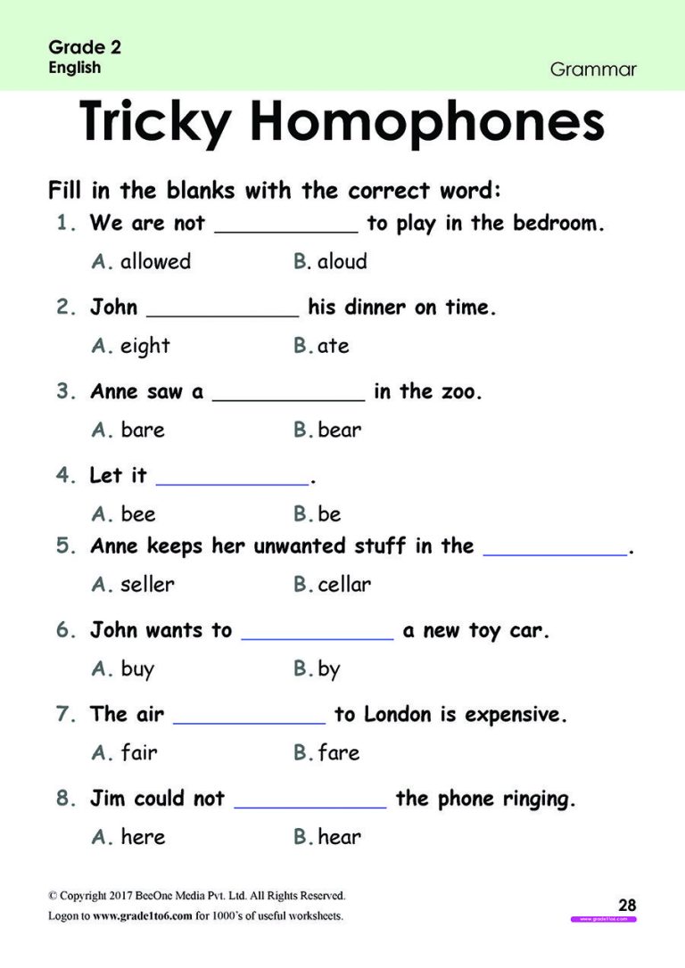 Grade 2 English Worksheets