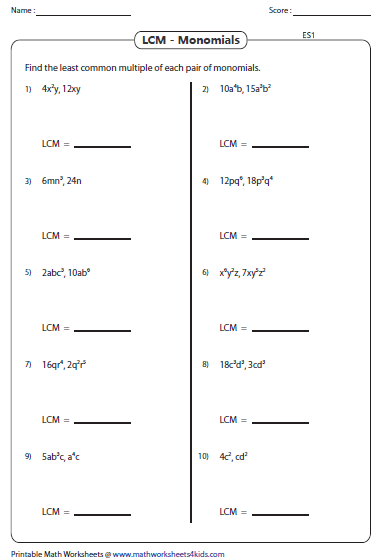 Least Common Multiple Worksheets With Answer Key Pdf